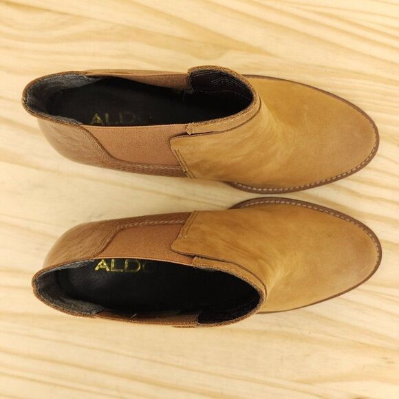 Aldo Womens Boots Sz 7.5 Brown Leather Stacked Heel Chelsea Booties Western Boho - Picture 3 of 9